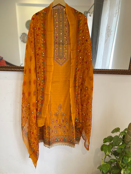 Mirror & Cutdana Embellished Russian Silk Suit Set