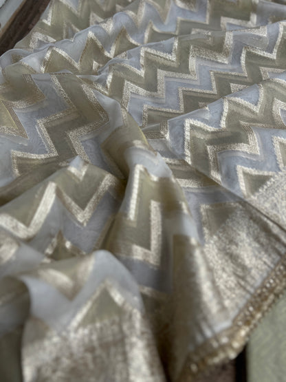 Olive Charm: Tissue Elegance with Banarasi Grace
