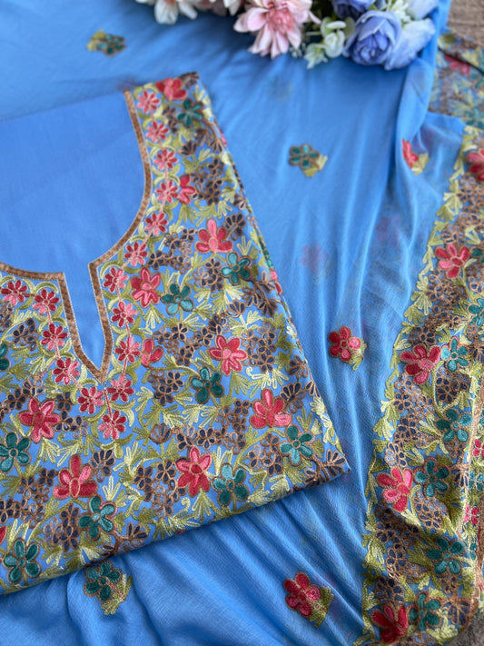 Powder Blue Floral Kashmiri Embroidered Suit Set