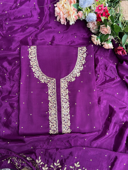 Majestic Purple – Premium Chinnon with Kalkatta Handwork