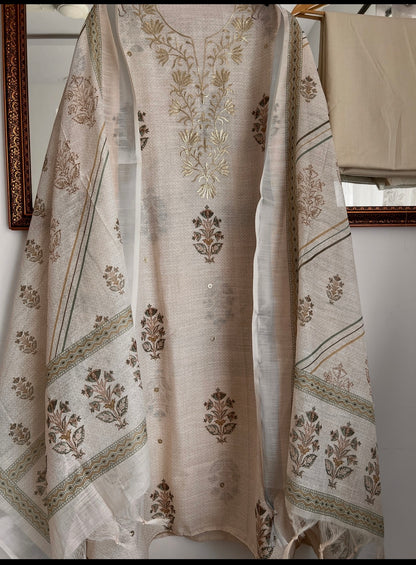 PITTA EMBROIDERED HAND-BLOCK LINEN SUIT SET