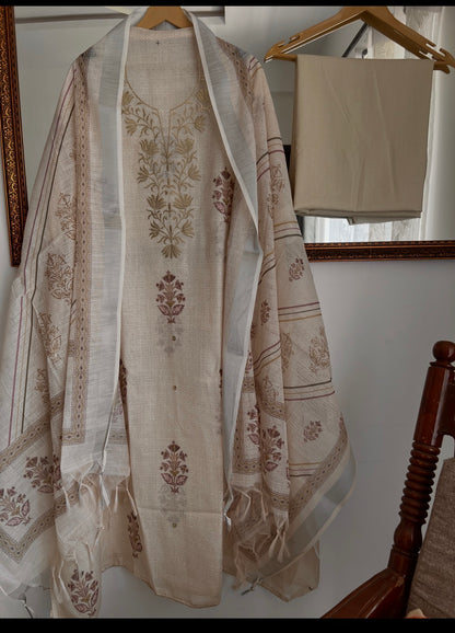 PITTA EMBROIDERED HAND-BLOCK LINEN SUIT SET