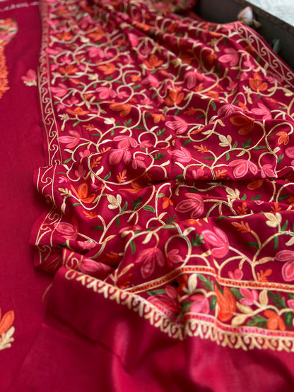 Garnet Blossom Unstitched Woolen Kashmiri Suit Set