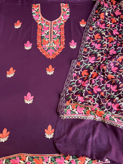 Plum Rosé Unstitched Woolen Kashmiri Suit Set