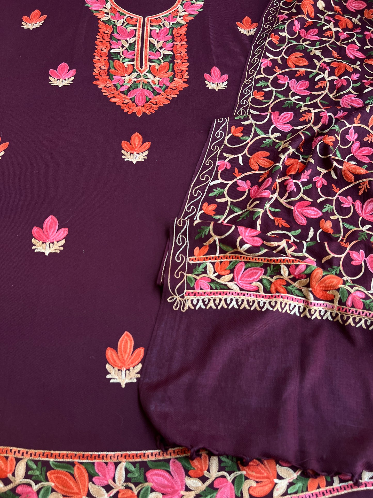 Plum Rosé Unstitched Woolen Kashmiri Suit Set