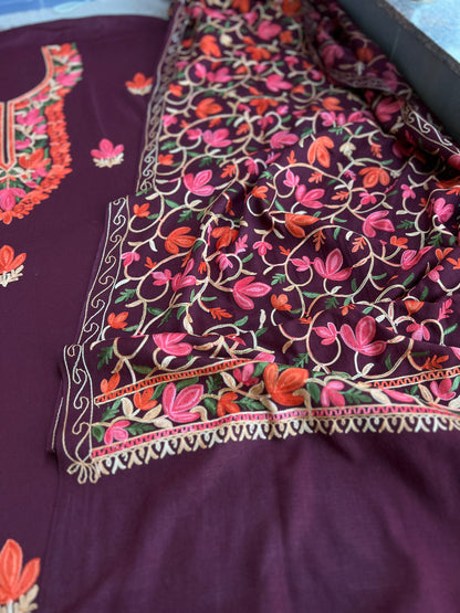 Plum Rosé Unstitched Woolen Kashmiri Suit Set