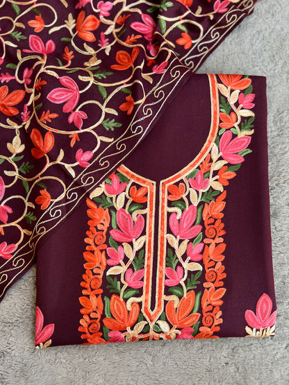 Plum Rosé Unstitched Woolen Kashmiri Suit Set