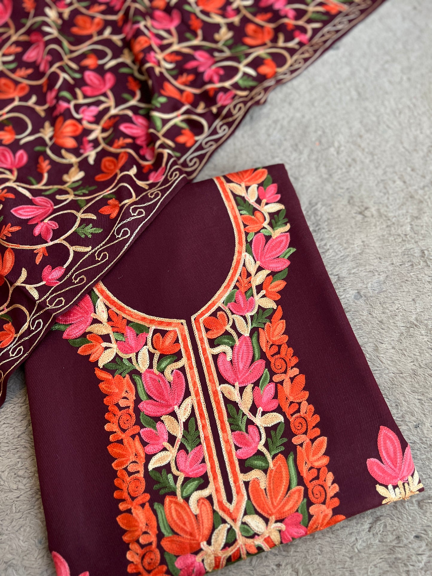 Plum Rosé Unstitched Woolen Kashmiri Suit Set