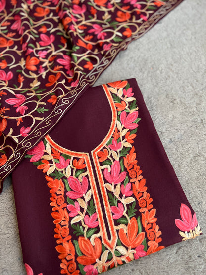 Plum Rosé Unstitched Woolen Kashmiri Suit Set
