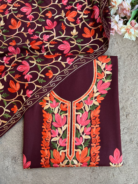 Plum Rosé Unstitched Woolen Kashmiri Suit Set