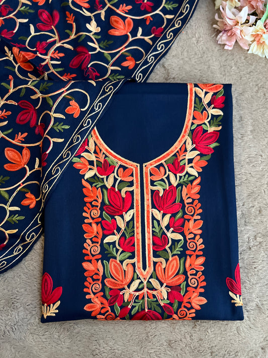 Azure Bloom Unstitched Woolen Kashmiri Suit Set