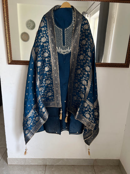 Royal Blue  Chanderi Suit with Banarasi Dupatta