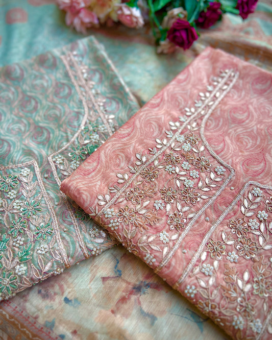 Pastel Elegance in Maheshwari Silk with Handcrafted Neck Detailing