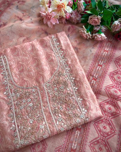 Pastel Elegance in Maheshwari Silk with Handcrafted Neck Detailing