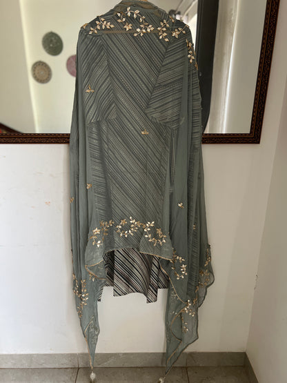 Grey Gota Phool Handwork Unstitched Suit Set