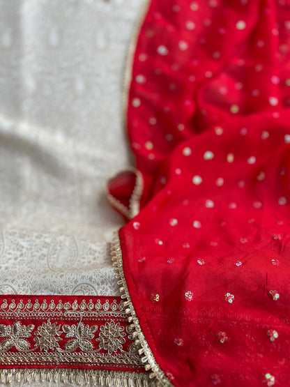 Brocade Banarasi Handworked Suit Set with Sequins Dupatta – Winter Wedding Edit