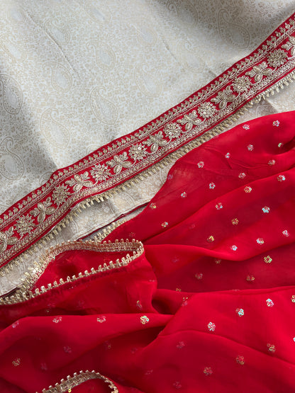 Brocade Banarasi Handworked Suit Set with Sequins Dupatta – Winter Wedding Edit