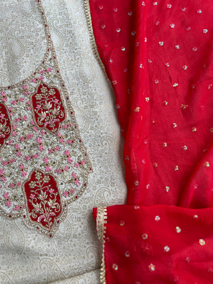 Brocade Banarasi Handworked Suit Set with Sequins Dupatta – Winter Wedding Edit