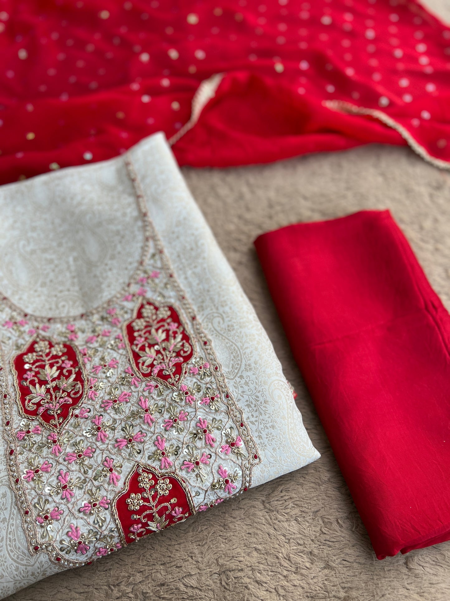 Brocade Banarasi Handworked Suit Set with Sequins Dupatta – Winter Wedding Edit