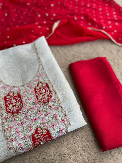 Brocade Banarasi Handworked Suit Set with Sequins Dupatta – Winter Wedding Edit