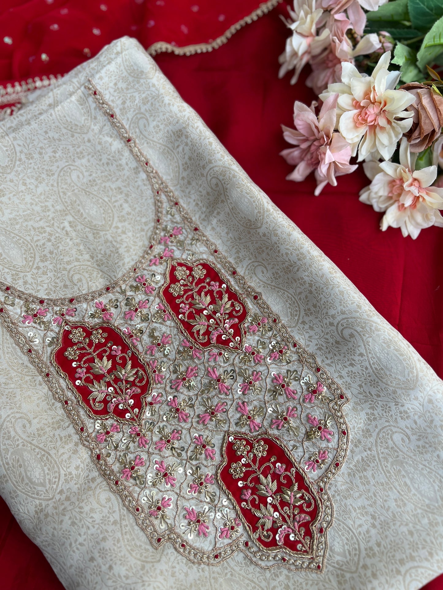 Brocade Banarasi Handworked Suit Set with Sequins Dupatta – Winter Wedding Edit
