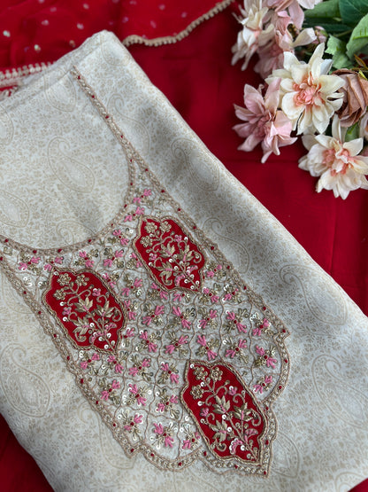 Brocade Banarasi Handworked Suit Set with Sequins Dupatta – Winter Wedding Edit