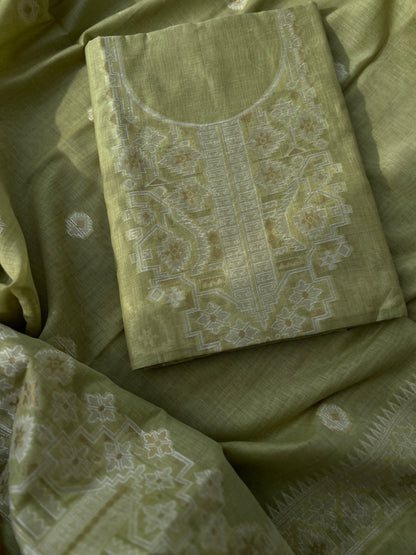Elegant Handwoven Jamdani Suit in Pistachio Green