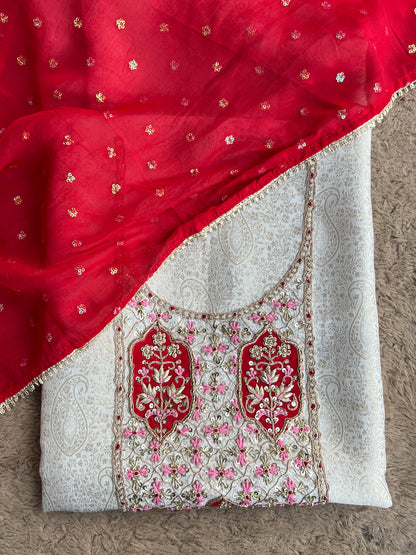 Brocade Banarasi Handworked Suit Set with Sequins Dupatta – Winter Wedding Edit