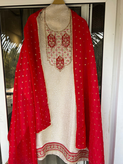 Brocade Banarasi Handworked Suit Set with Sequins Dupatta – Winter Wedding Edit