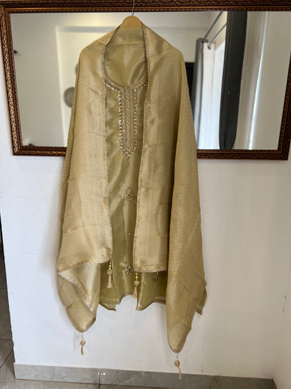 Golden Grace-Handcrafted Elegance with  Banarasi Dupatta