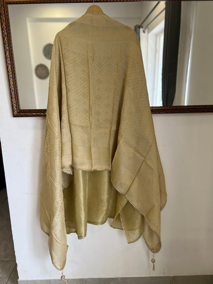 Golden Grace-Handcrafted Elegance with  Banarasi Dupatta