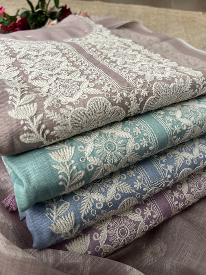 Soft-Toned Linen Sets with Intricate Thread Work
