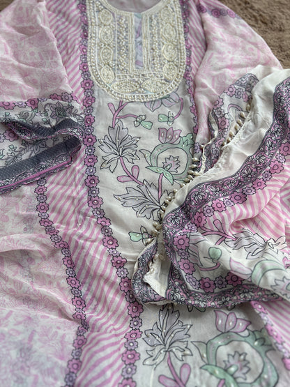 Graceful Organza Prints with Beaded Neckline