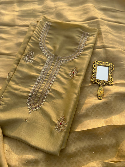 Golden Grace-Handcrafted Elegance with  Banarasi Dupatta