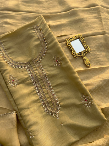 Golden Grace-Handcrafted Elegance with  Banarasi Dupatta