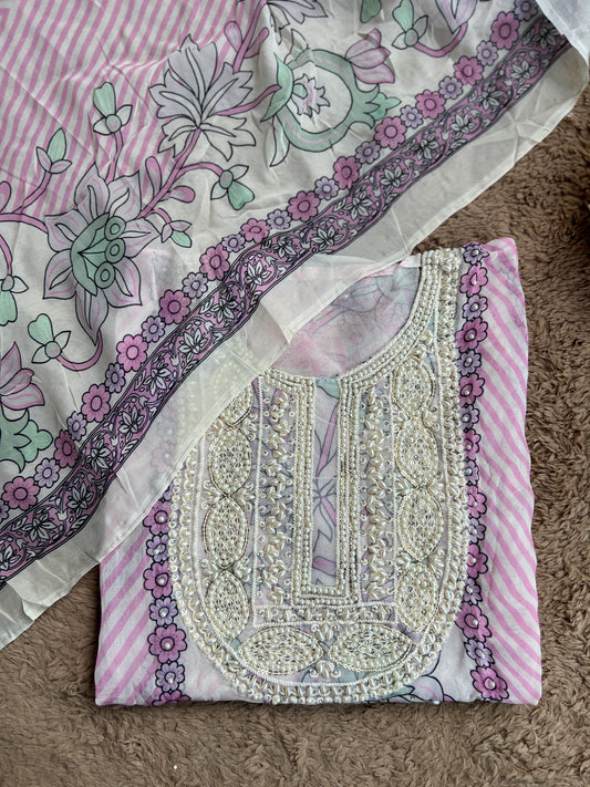 Graceful Organza Prints with Beaded Neckline