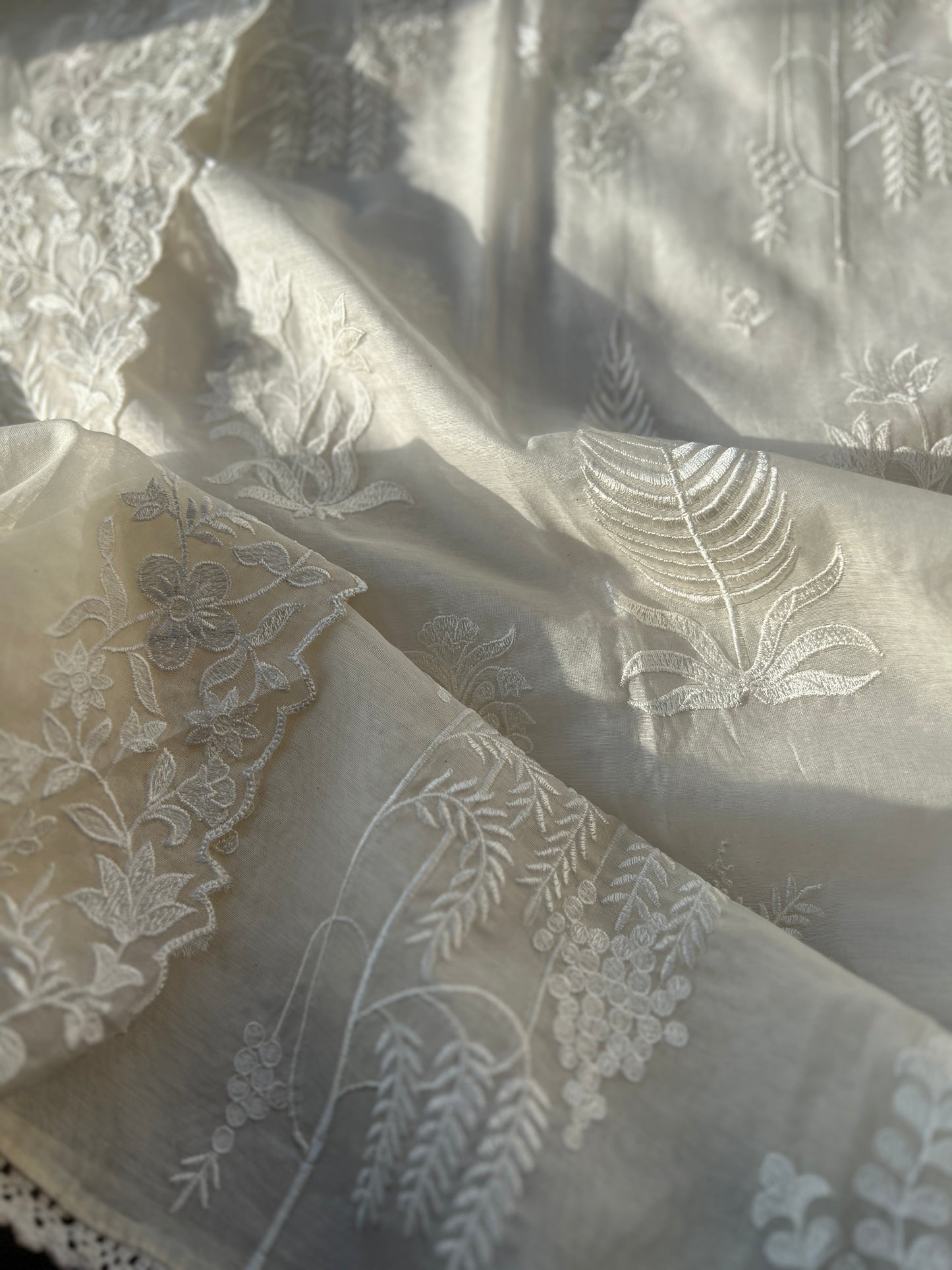 White Embroidered Unstitched Mal Chanderi Suit