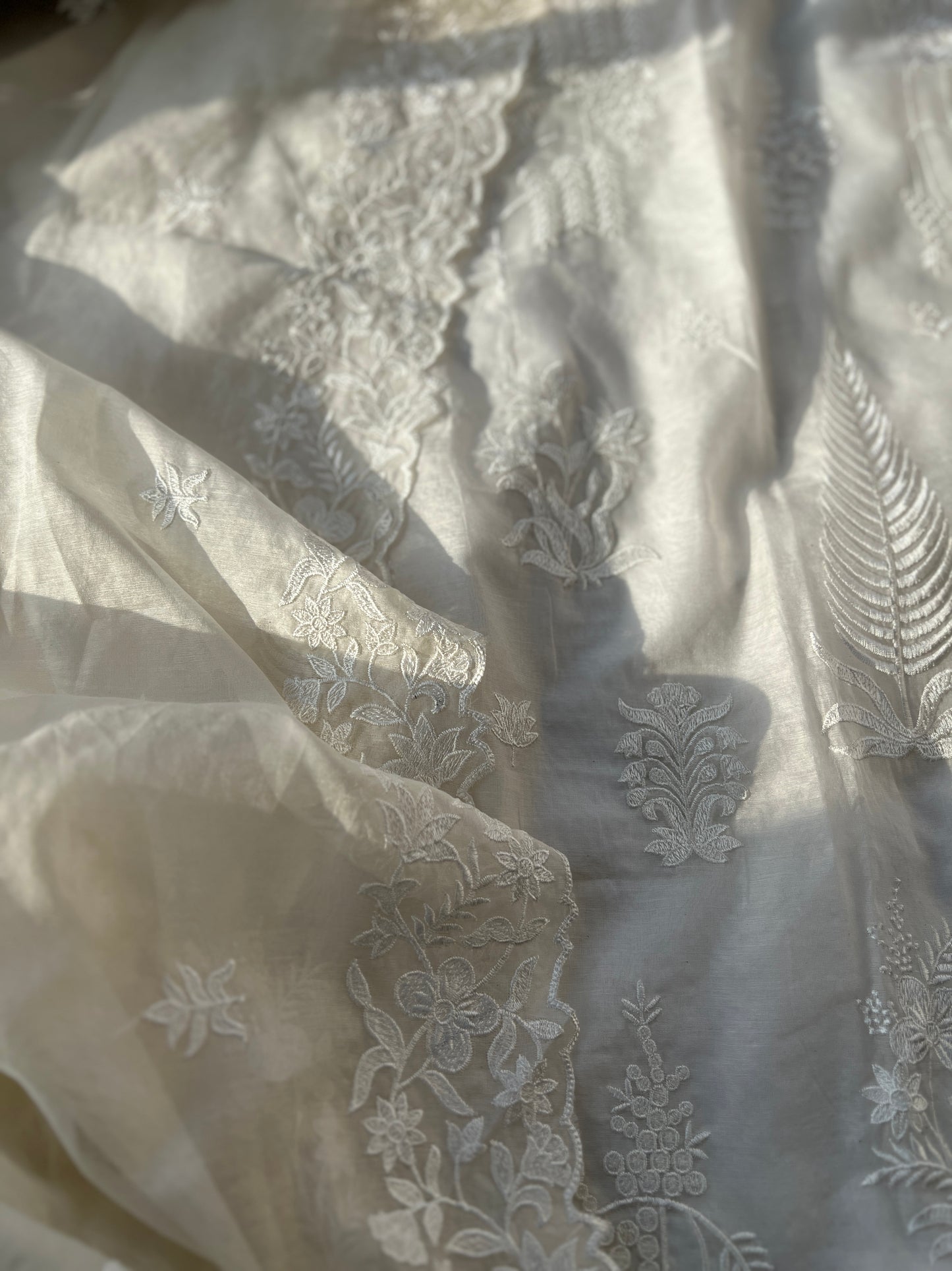 White Embroidered Unstitched Mal Chanderi Suit