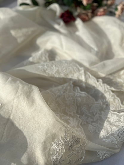 White Embroidered Unstitched Mal Chanderi Suit