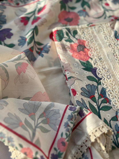 Floral Charm with Chikankari & Lace Elegance