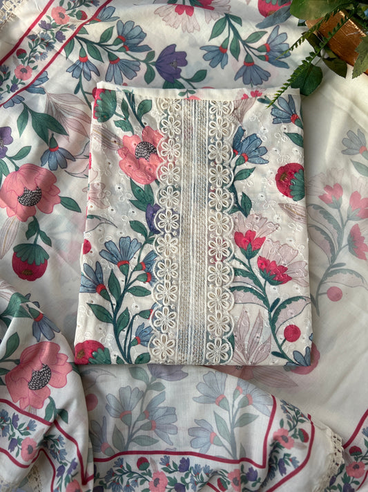 Floral Charm with Chikankari & Lace Elegance