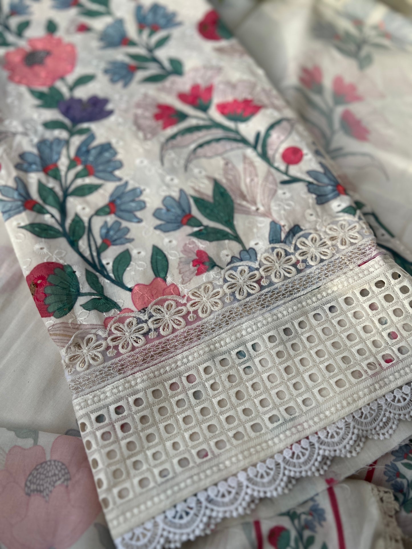 Floral Charm with Chikankari & Lace Elegance