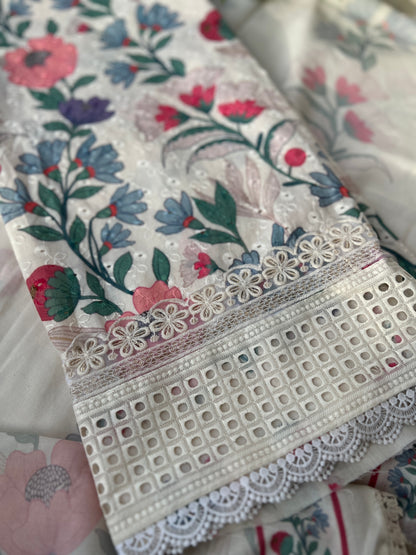 Floral Charm with Chikankari & Lace Elegance