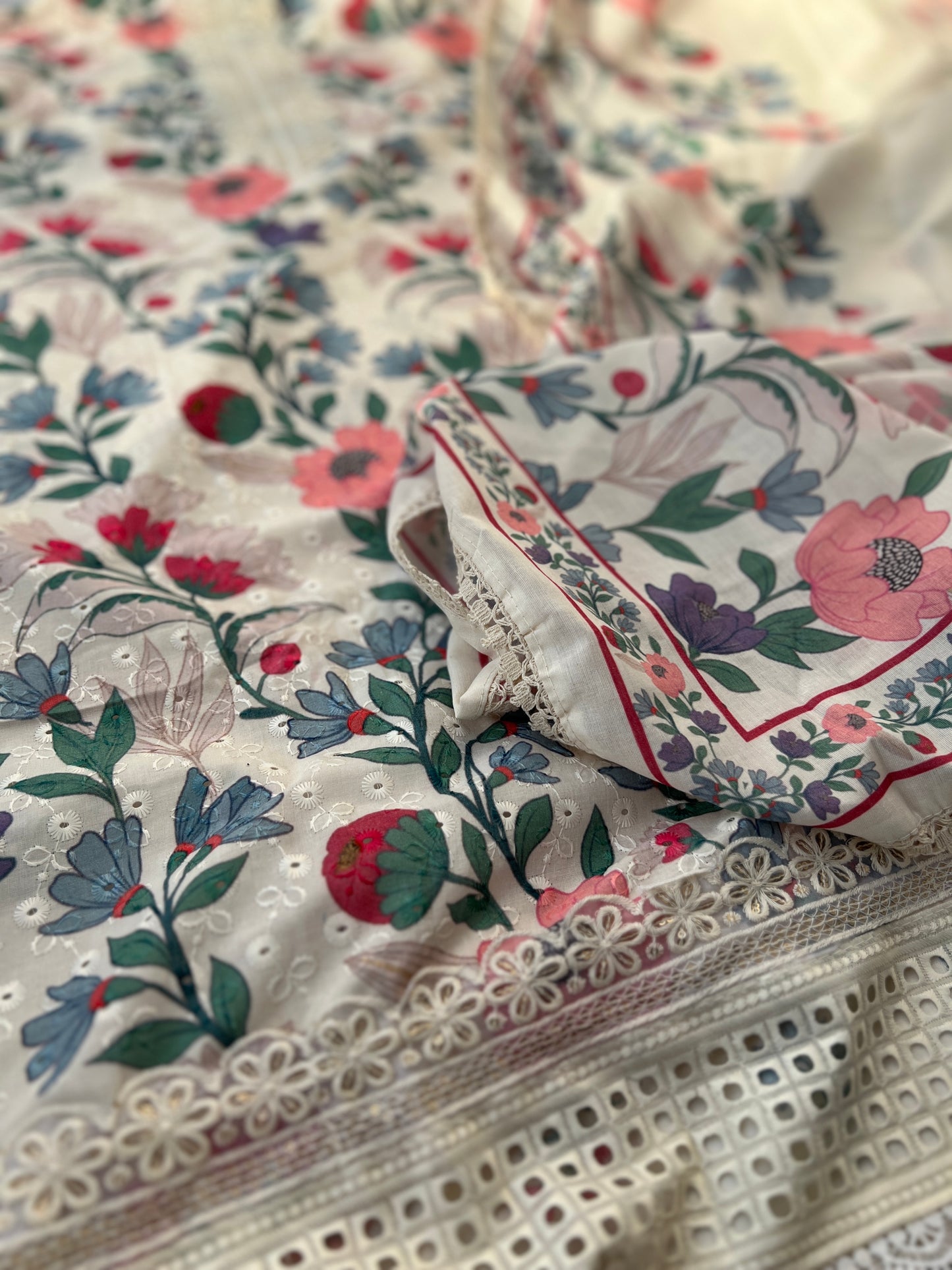 Floral Charm with Chikankari & Lace Elegance