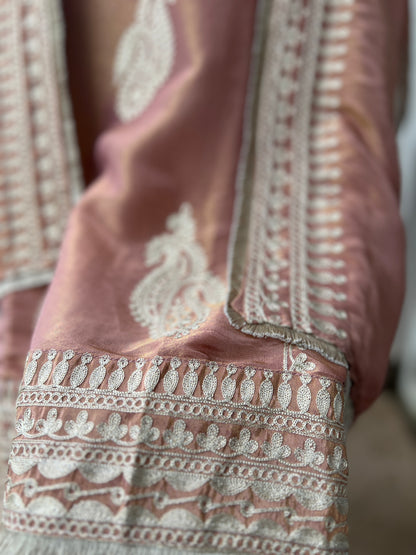 Golden Elegance – Shimmer Silk Ready to Wear Suit with Intricate Embroidery & Lace Detailing
