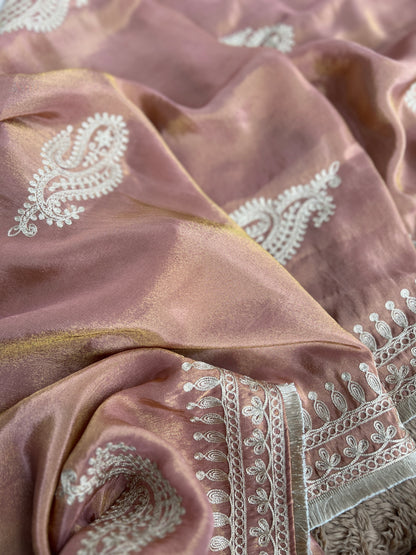 Golden Elegance – Shimmer Silk Ready to Wear Suit with Intricate Embroidery & Lace Detailing