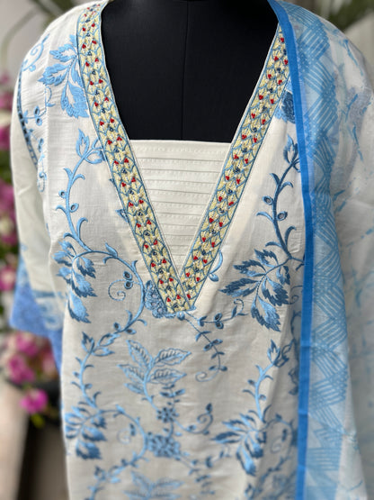 Timeless White – Embroidered Mal Chanderi with Lace Detailing