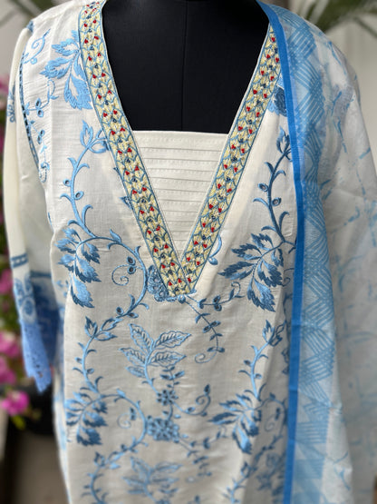 Timeless White – Embroidered Mal Chanderi with Lace Detailing