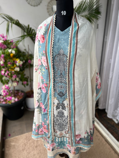 Karachi Charm – Maslin Printed Ready to Wear Suit with Lace Detailed Dupatta