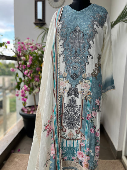 Karachi Charm – Maslin Printed Ready to Wear Suit with Lace Detailed Dupatta